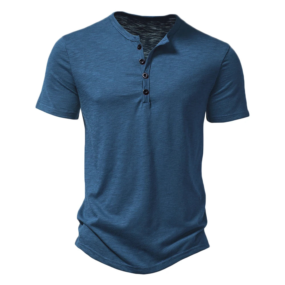 Remera Henley de Algodón Manga Corta
