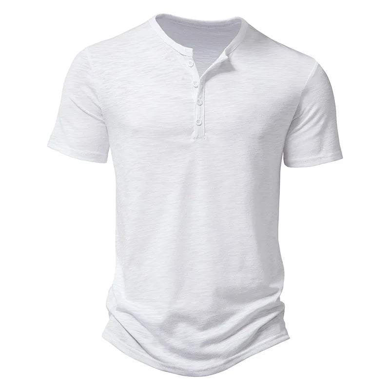 Remera Henley de Algodón Manga Corta