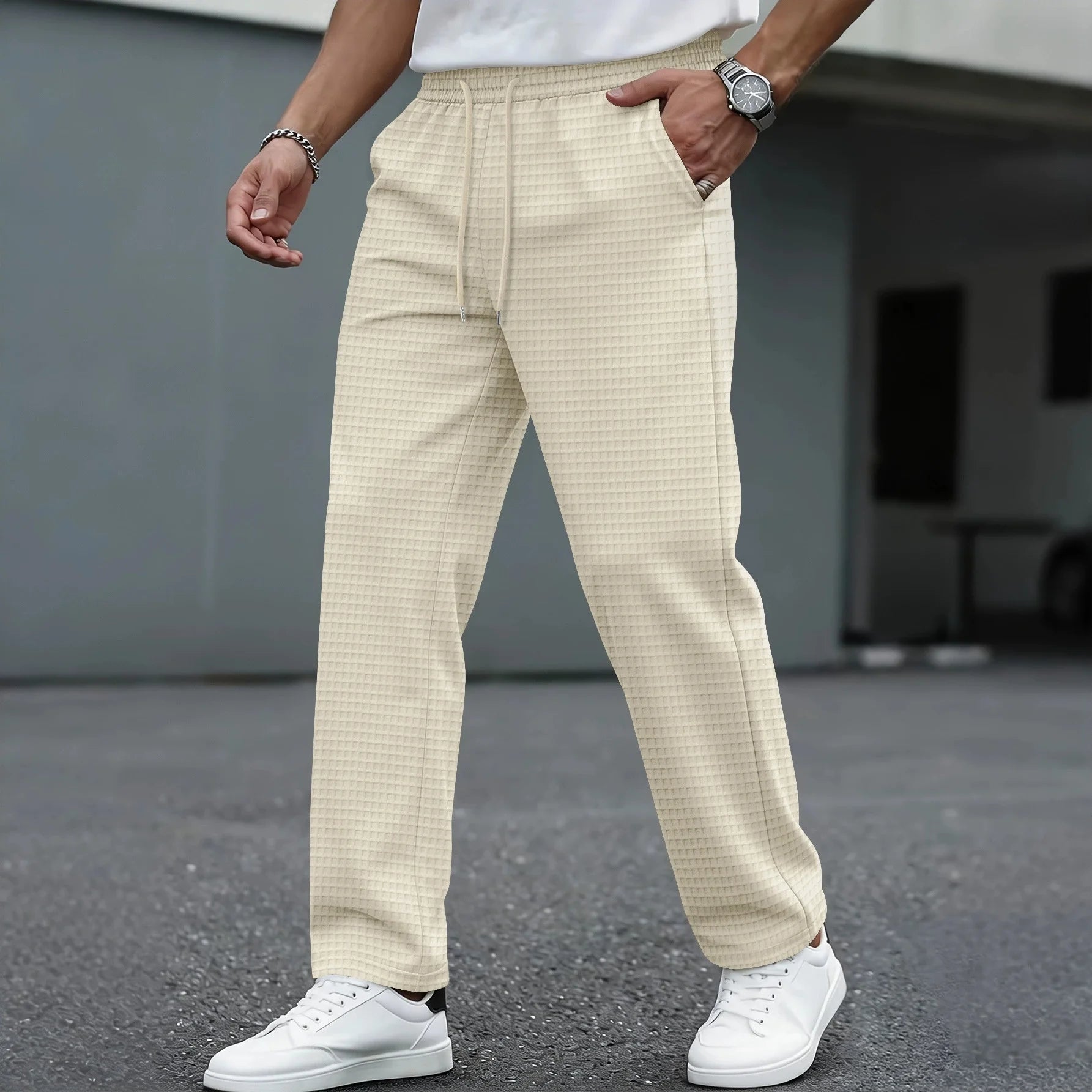 Pantalón Casual a Cuadros con Cordón