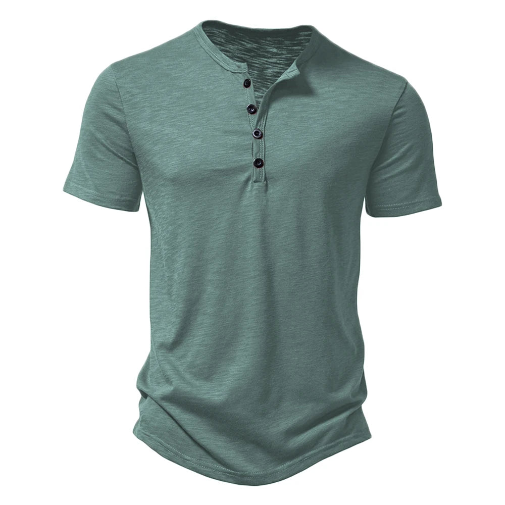 Remera Henley de Algodón Manga Corta