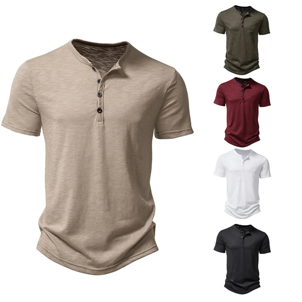 Remera Henley de Algodón Manga Corta