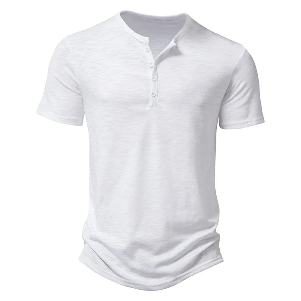 Remera Henley de Algodón Manga Corta
