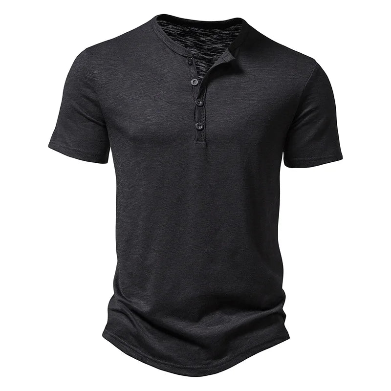 Remera Henley de Algodón Manga Corta