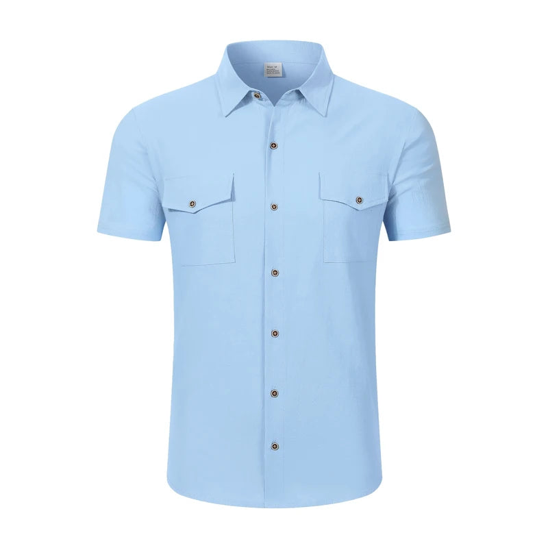 Camisa de Lino Manga Corta Casual