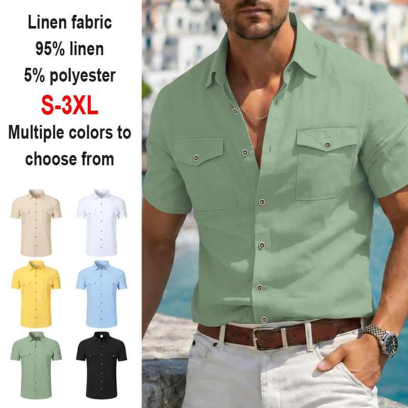 Camisa de Lino Manga Corta Casual
