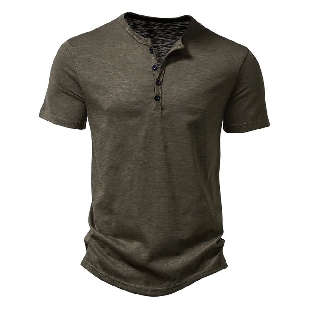 Remera Henley de Algodón Manga Corta